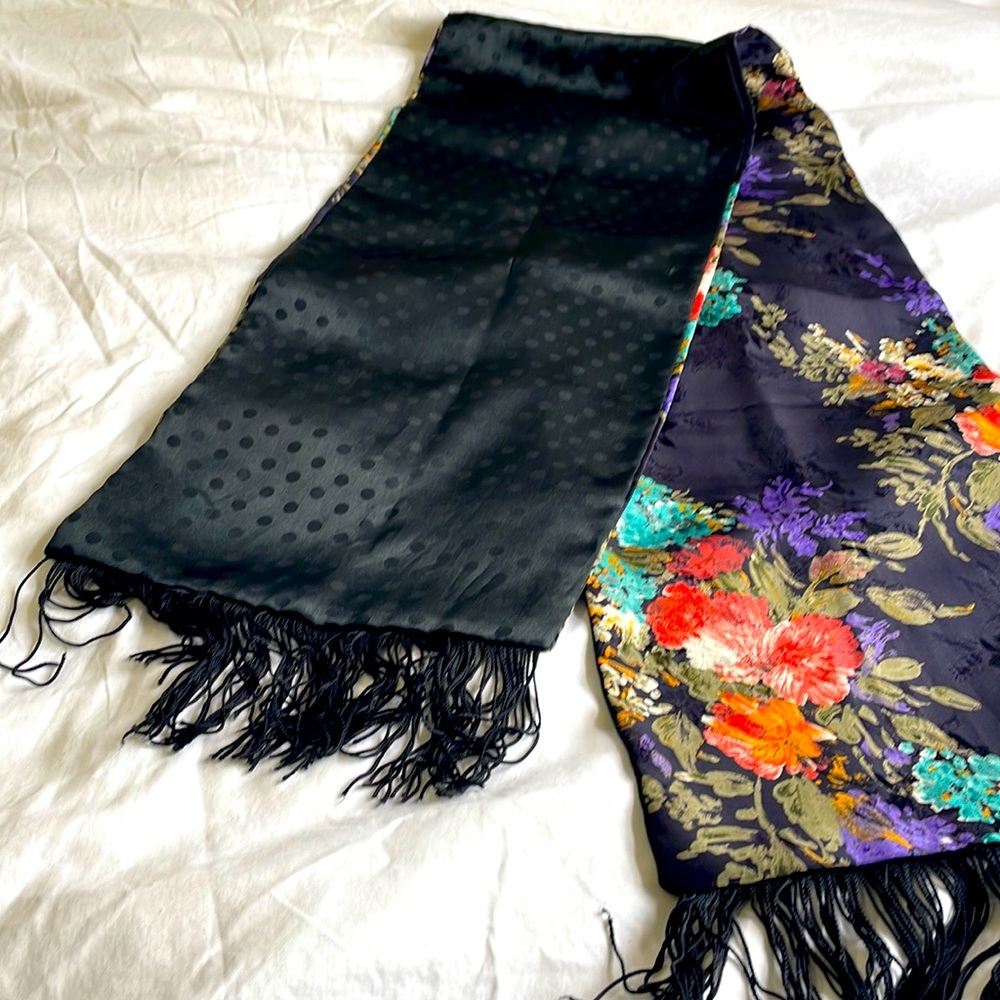 Black silk floral opera scarf